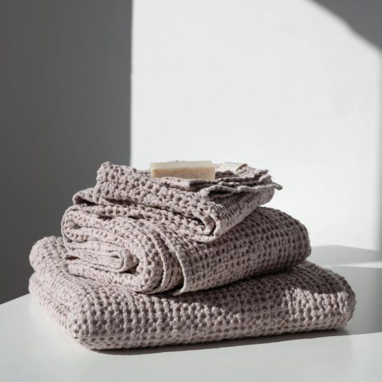 Set 3-pack våfflad linnehandduk - Puderrosa